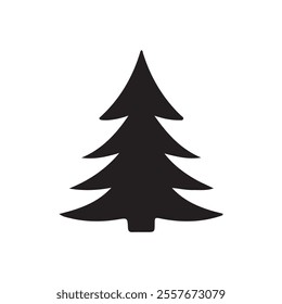 The image shows black silhouettes of Christmas trees. Showcasing varying shapes and arrangements of branches. These designs are simplistic and ideal for icons, decorations, or graphic design purposes.