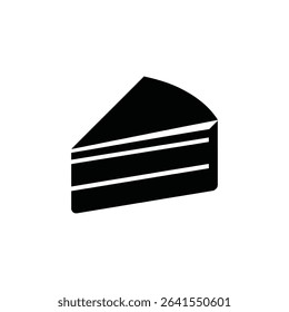 Image shows a black slice of cake with three distinct layers over a white background. The cake has a rounded shape, providing a delicious and appealing graphic.