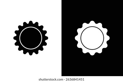 Image shows a black sun graphic on a white background and a white sun graphic on a black background, offering a contrasting design element.