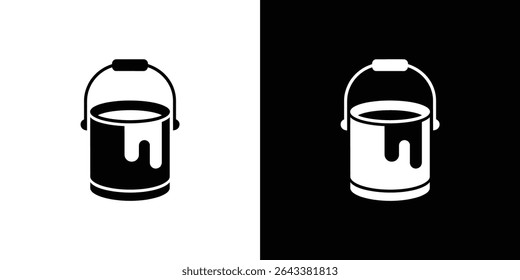 Image shows a black and white vector graphic of a paint bucket, offering both a black version on a white background and a white version on black.