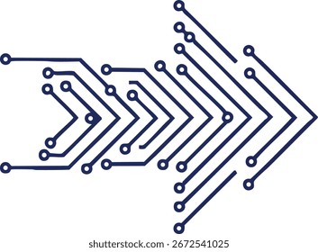 La Imagen muestra una flecha azul hecha de líneas circulares sobre un fondo blanco, que representa la dirección digital y el avance tecnológico con un aspecto limpio y moderno. Sentimiento tranquilo.