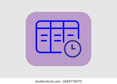 Das Bild zeigt einen blauen Kalender und ein Uhrsymbol auf einem abgerundeten violetten, quadratischen Hintergrund.