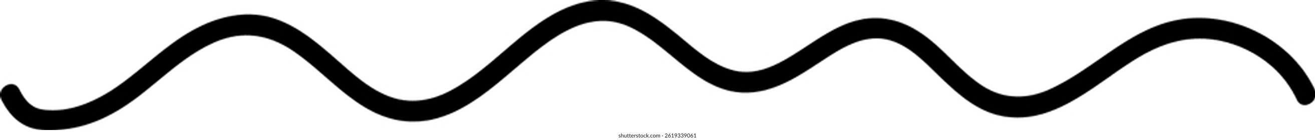 The image shows a bold black line forming a continuous wavy pattern.  A flowing, undulating stroke creates an abstract shape with a hand-drawn feel. Cartoon vector illustration