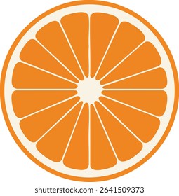 The image shows a bright orange fruit slice in a clean vector style with vivid colour and simple shapes, creating a fresh and appealing food graphic. Cheerful mood.