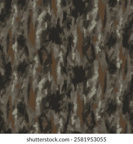 image shows a camouflage pattern. pattern consists of irregular shapes in various shades of brown, black, and gray