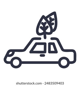 La Imagen muestra un coche con dos hojas en la parte superior, que representa un coche que es ecológico o impulsado por energía renovable.