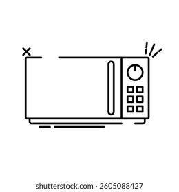 The image shows a cartoon illustration of a microwave oven. The microwave has a red body with a lighter red door that feature