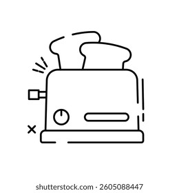 The image shows a cartoon illustration of a red toaster with two slices of toasted bread popping up.