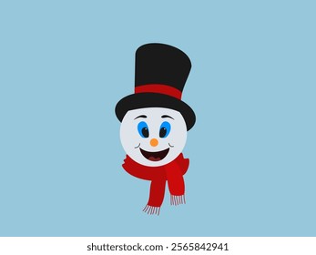 The image shows a cartoon snowman head against a light blue background