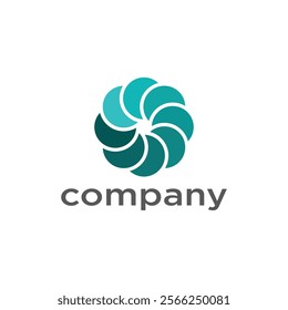 The image shows a circular logo composed of teal and dark green segments