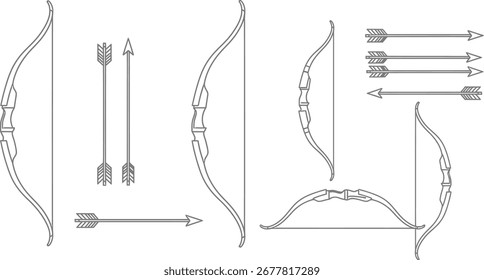 La Imagen muestra una colección de arcos y flechas en un estilo de arte lineal.