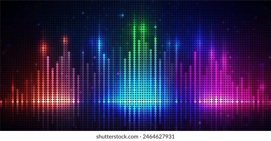 The image shows a color pixel rendering of sound waves or equalizer. Numerous columns of varying heights are visible, demonstrating the intensity of different sound frequencies