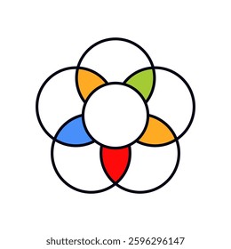 Image shows colorful geometric overlapping circles meeting at central white circle in the middle.