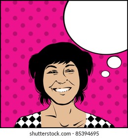 Image shows a comic style graphic of a very happy girl and a speech bubble for your text