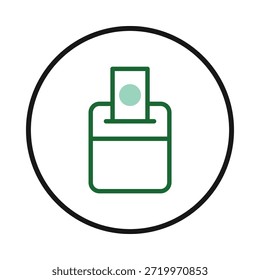 La Imagen muestra una ilustración lineal contemporánea de la papeleta insertada en una urna de votación que significa participación democrática y responsabilidades cívicas, simboliza visualmente los principios básicos