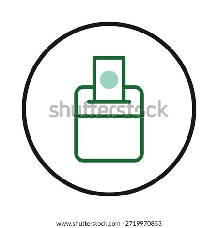 The image shows a contemporary linear illustration of ballot being inserted into a voting box signifying democratic involvement and civic responsibilities, it visually symbolizes the core principles