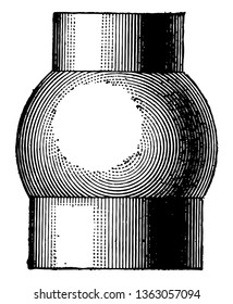 The image shows the Cylinder and the intersecting Sphere. There is a sphere inside the cylinder and it has a lamp structure, vintage line drawing or engraving illustration.