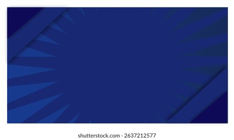 The image shows a dark blue abstract background with spiked radial patterns and layered corner shapes, creating a bold and dynamic visual effect.
