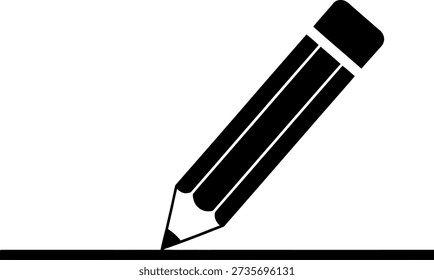 A imagem mostra uma vista detalhada de um lápis com uma ponta afiada, desenhando uma linha reta em um pedaço de papel. O lápis é preto com uma borracha branca na parte superior, e a linha que está sendo desenhada é fina e precisa.