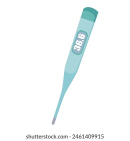 The image shows a digital thermometer with a display showing a temperature of 36.6 degrees Celsius. This is considered normal body temperature. 