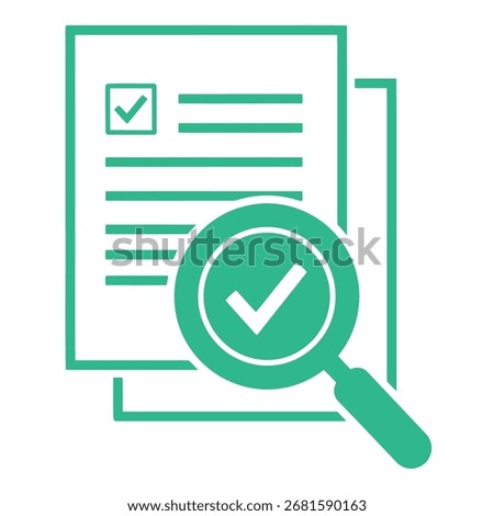 The image shows a document with a magnifying glass, symbolizing verification and review. It represents inspection, analysis, and the search for information.