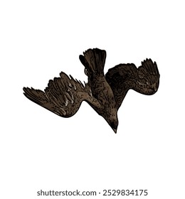 The image shows an eagle with its wings spread wide, symbolizing its power in flight. Its feathers are dark brown with detailed wing patterns, a curved beak, and sharp talons ready to catch prey.