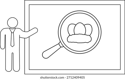 La Imagen muestra una figura que presenta una lupa enfocada en los huevos en un nido sobre un fondo bordeado