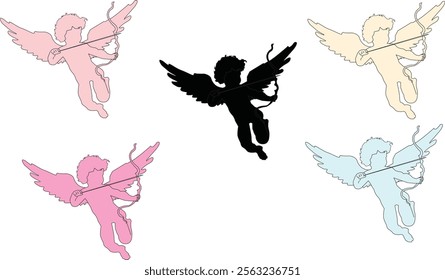 The image shows five different Cupid silhouettes aimed at your love target for Valentine's Day.