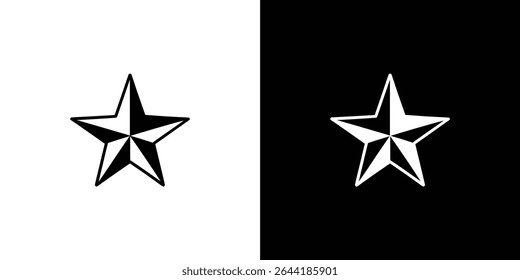 The image shows a five-pointed star symbol on a divided background. On the left, a black star is on a white background, while on the right, a white star is on black.