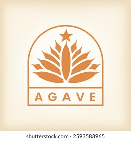The image shows a flat emblem design of an agave plant with a star in brown color. The image produced without the use of any form of AI software.