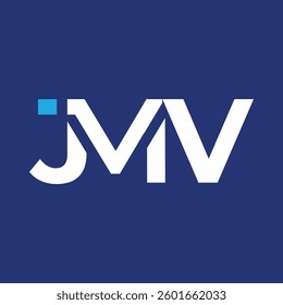 The image shows a flat letter logo design of initial JMV. The logo looks clean and sharp on a blue background.