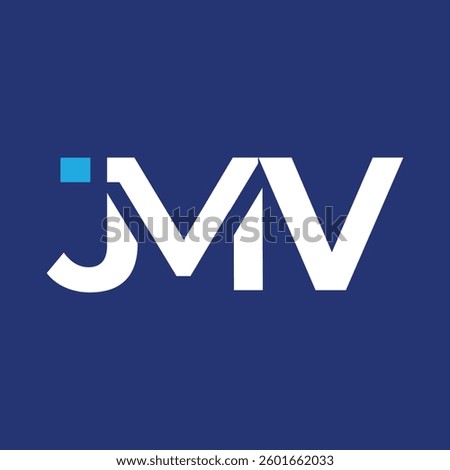 The image shows a flat letter logo design of initial JMV. The logo looks clean and sharp on a blue background.