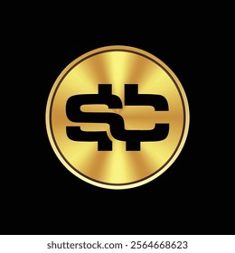 The image shows a flat logo design of an initial letter SC in monetary dollar style inside a gold that looks elegant on a black background