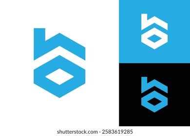 The image shows a flat logo design of a house icon in hexagonal square chevron shape