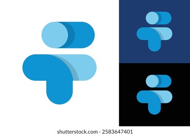 The image shows a flat logo design of an initial letter F that shapes like a person