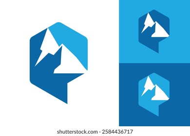 The image shows a flat logo design of an initial letter P with Blue Mountain on it on a white background