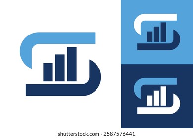 The image shows a flat logo design of an initial letter S in blue color with a graph bar that looks clean and sharp on a white background