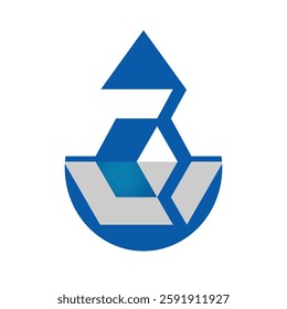 The image shows a flat logo design of an abstract geometric hexagon shape inside a water drop icon in blue color. The image produced without the use of any form of AI software.