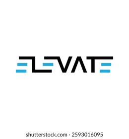 The image shows a flat logo design of a wordmark ELEVATE with three staircases on a white background. The image produced without the use of any form of AI software.