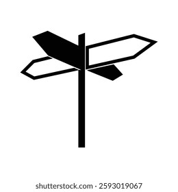 
The image shows a flat logo design of a blank signpost facing four directions in black color on a white background. The image produced without the use of any form of AI software.


