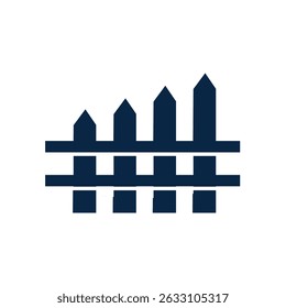A imagem mostra um design de logotipo plano de uma cerca azul que sua altura aumenta gradualmente e parece limpa e nítida em um fundo branco