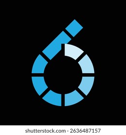 The image shows a flat logo design of a number 6 in blue color that looks clean on a black background