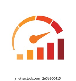 The image shows a flat logo design that depicts a speedometer and a graph bar in orange color combination. The logo looks clean and sharp on a white background.