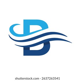 The image shows a flat logo design of an initial letter B with three wavy lines in blue color that looks clean on a white background