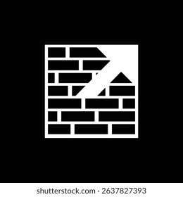 The image shows a flat logo design of wall of brick in square shape with an arrow in white color that looks clean and sharp on a black background