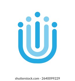 
The image shows a flat logo design of an abstract people in abstract letter U in blue color that looks clean on a white background
