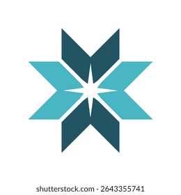 The image shows a flat logo design of a star consists of four arrow heads that looks clean and modern on a white background