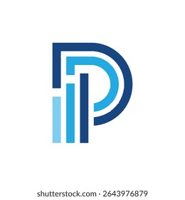 The image shows a flat logo design of a letter P in in blue color with graph bar that looks clean and modern on a white background

