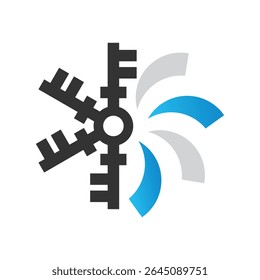 The image shows a flat logo design that depicts a bunch of keys with half whirlwind abstract shape 