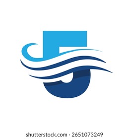 A imagem mostra um design de logotipo plano que representa um número 5 em combinação de cor azul com três linhas onduladas. Parece limpo e moderno em um fundo branco.
